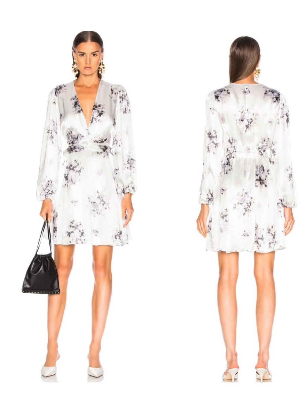 Ganni Cameron Dress - White Floral Printed Satin